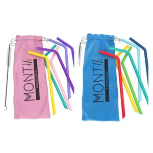 MontiiCo Silicone Straw Set || Pink || Blue ||