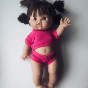 T-Shirt set with  scrunchie (hot pink / moss green / peach / beige) for 38cm doll - Minikane - Miniland - Paola  Reina