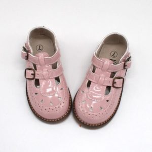 POPPY 2.0 || Double Buckle Patent Pink Leather patterned t-bar - Toddler | Child | Youth