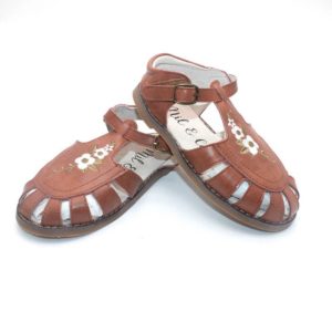 FLORA || premium tan leather sandal with embroidery || Toddler || Child || Youth ||