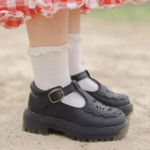 EDEN || Black leather detailed t-bars || Dress / school shoes - Toddler | Child | Youth | Teen